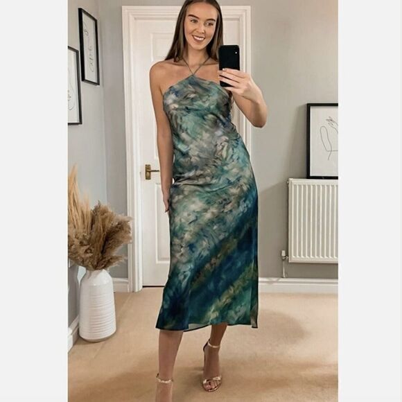 ZARA TIE-DYE PRINT HALTER SLIP DRESS - Picture 13 of 16